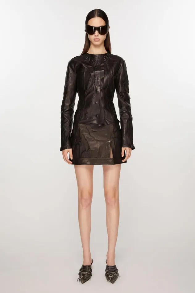 Acne Studios Creased Leather Jacket Black Women Outerwear