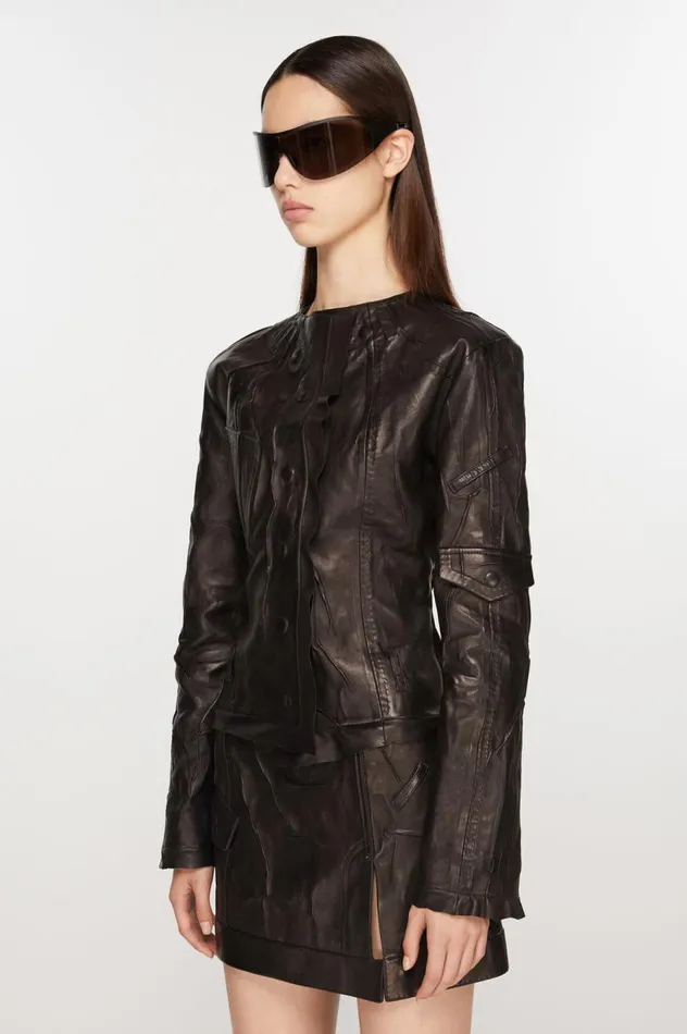 Acne Studios Creased Leather Jacket Black Women Outerwear