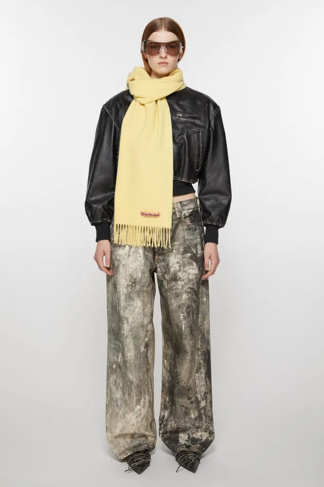 Acne Studios Fringe Wool Scarf 8211 Narrow Vanilla Yellow Women Scarves