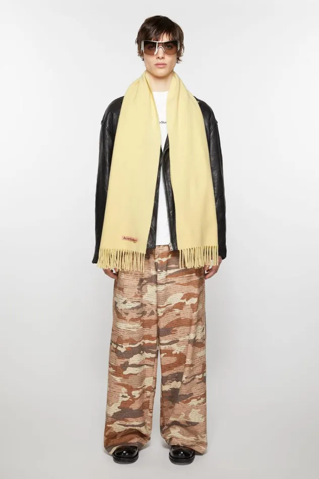 Acne Studios Fringe Wool Scarf 8211 Narrow Vanilla Yellow Women Scarves