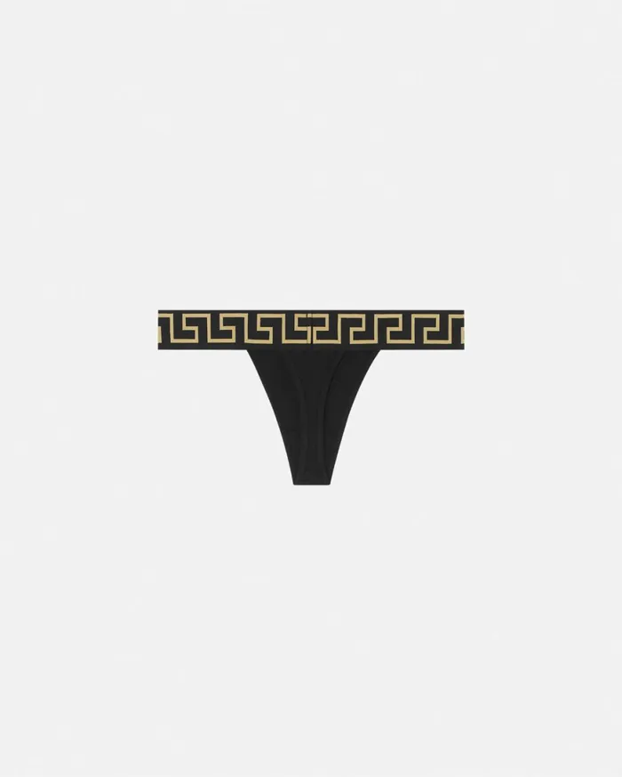 Bras and Briefs Women Versace Greca Border Thong Black