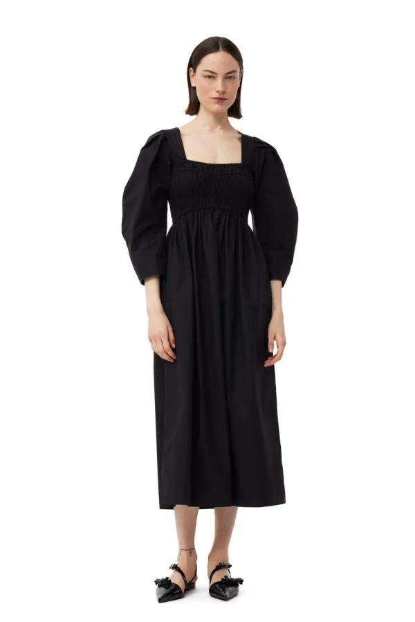 Clothing GANNI Dresses Black Cotton Poplin Openneck Smock Long Dress Black