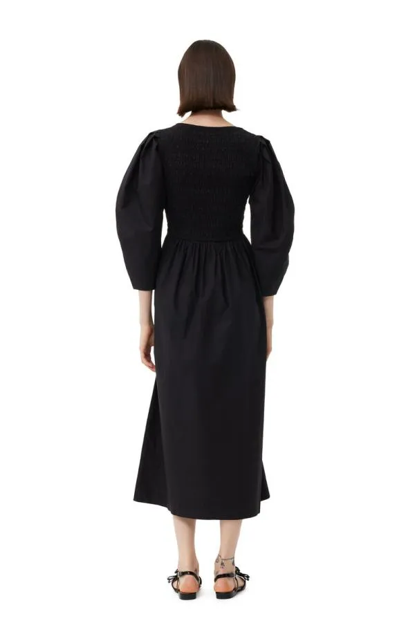 Clothing GANNI Dresses Black Cotton Poplin Openneck Smock Long Dress Black Clothing GANNI Dresses Black Cotton Poplin Openneck Smock Long Dress Black