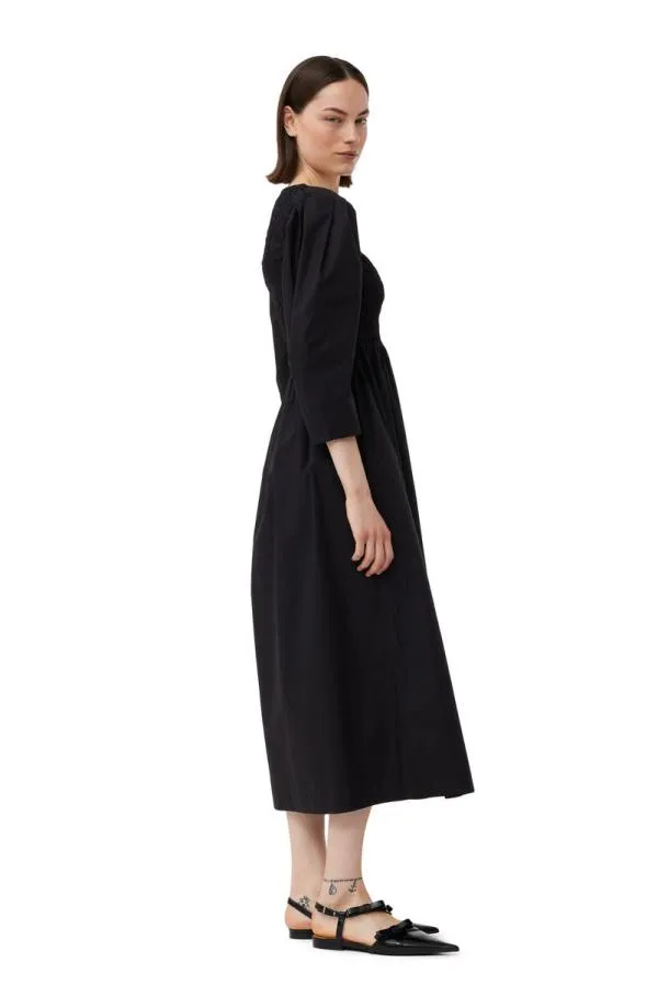 Clothing GANNI Dresses Black Cotton Poplin Openneck Smock Long Dress Black Clothing GANNI Dresses Black Cotton Poplin Openneck Smock Long Dress Black