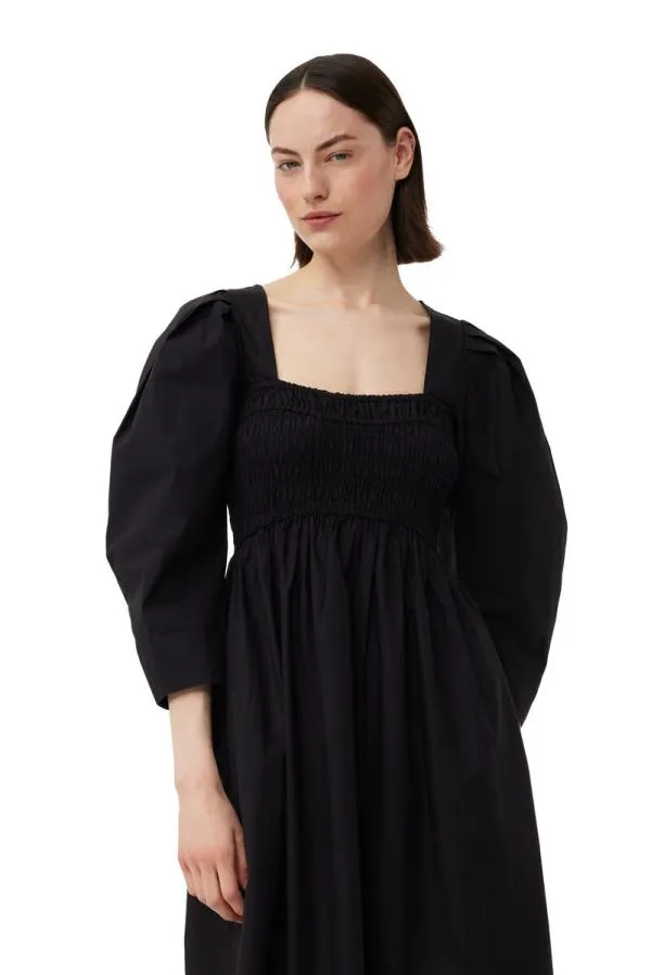 Clothing GANNI Dresses Black Cotton Poplin Openneck Smock Long Dress Black Clothing GANNI Dresses Black Cotton Poplin Openneck Smock Long Dress Black
