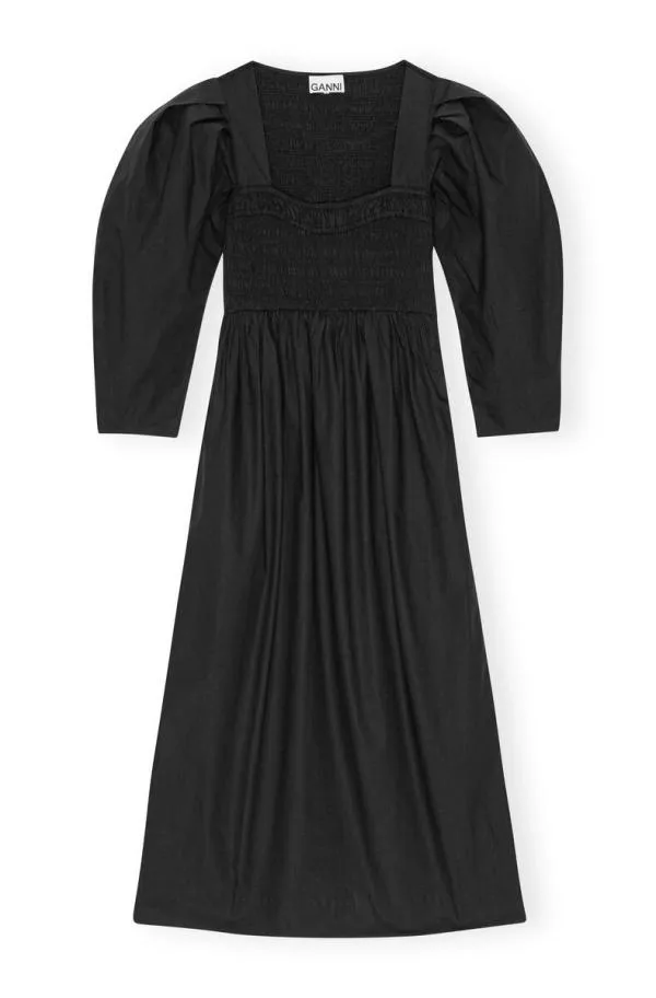 Clothing GANNI Dresses Black Cotton Poplin Openneck Smock Long Dress Black Clothing GANNI Dresses Black Cotton Poplin Openneck Smock Long Dress Black