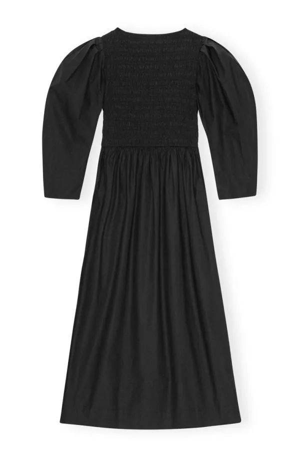 Clothing GANNI Dresses Black Cotton Poplin Openneck Smock Long Dress Black Clothing GANNI Dresses Black Cotton Poplin Openneck Smock Long Dress Black