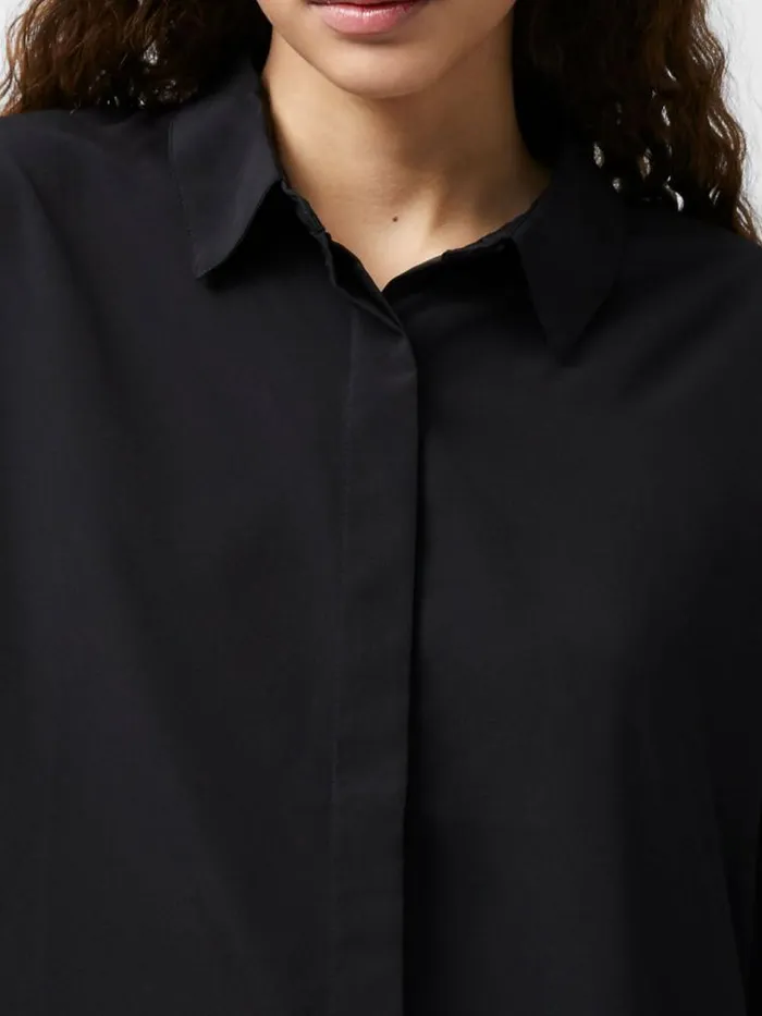 French Connection Caprina Recycled Crepe Long Sleeve Button Shirt Black Women Tops