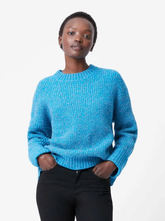 French Connection Fisherman Crew Neck Jumper Blue Jewel Women Jumpers and Cardigans