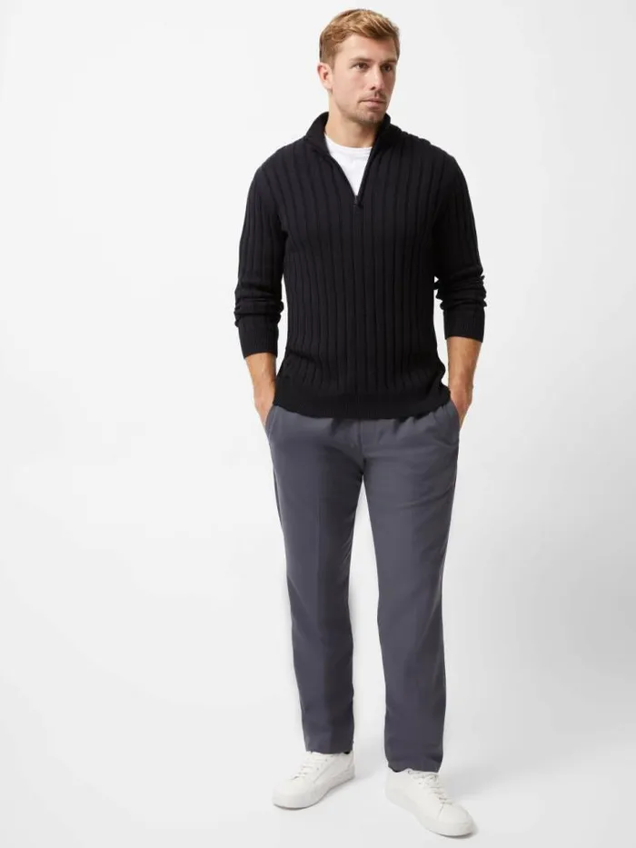 French Connection Half Zip Ribbed Knit Jumper Navy Men Knitwear
