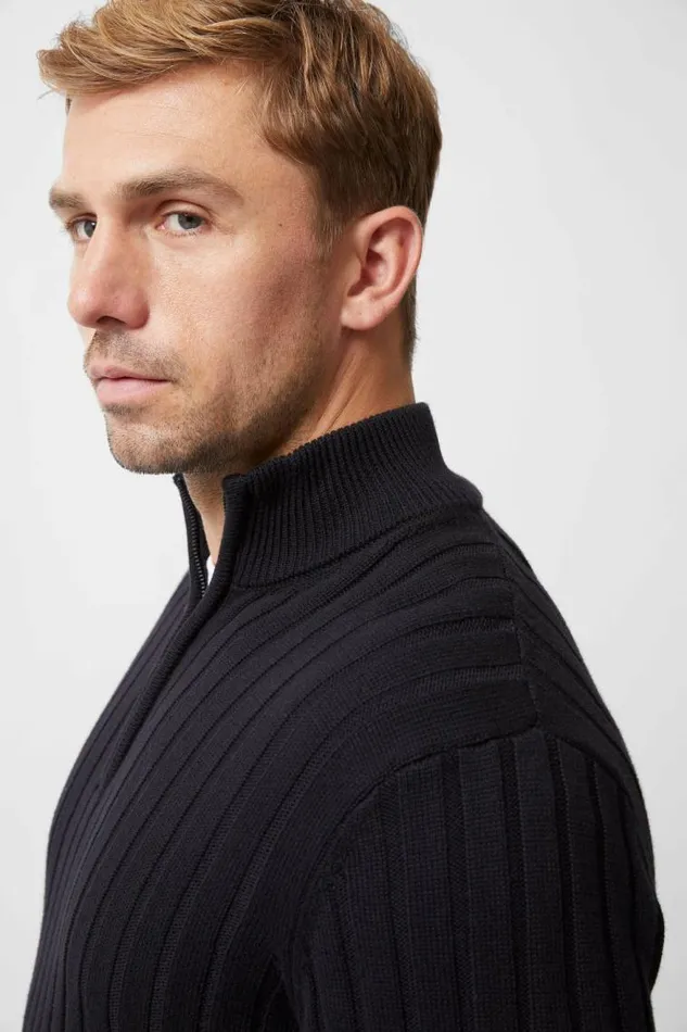French Connection Half Zip Ribbed Knit Jumper Navy Men Knitwear