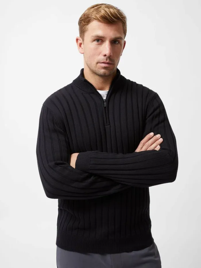 French Connection Half Zip Ribbed Knit Jumper Navy Men Knitwear