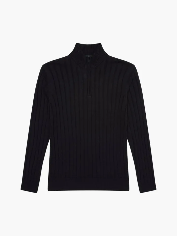 French Connection Half Zip Ribbed Knit Jumper Navy Men Knitwear