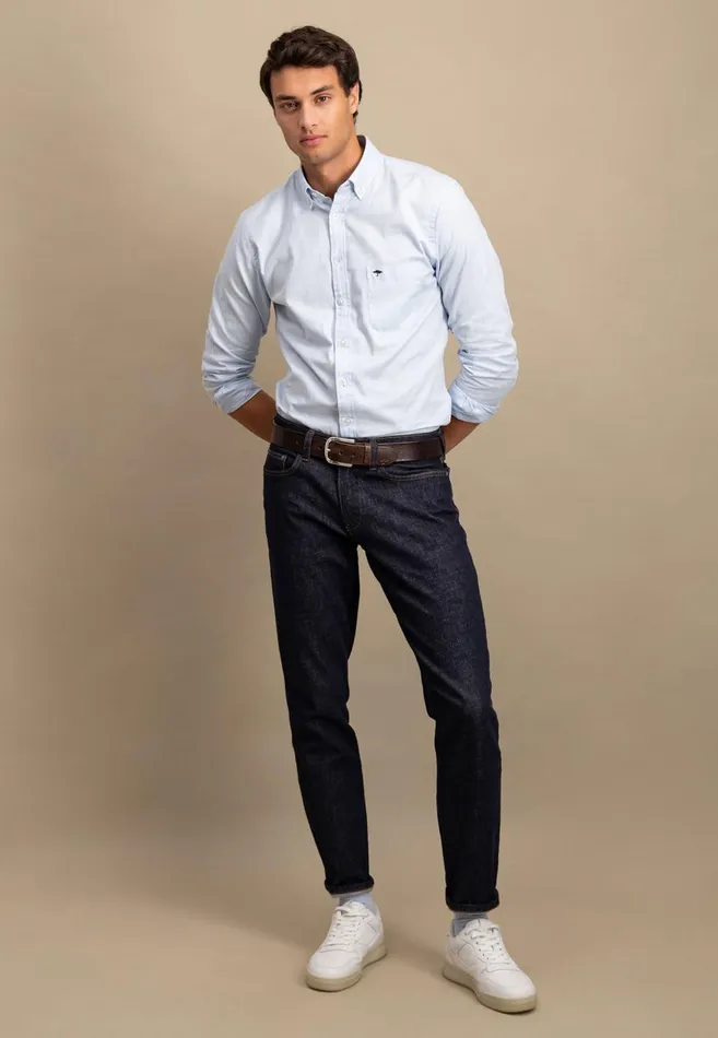 FYNCHHATTON Cotton Shirt With A Buttondown Collar Soft Bluenavycloud Bluewhite Men Shirts