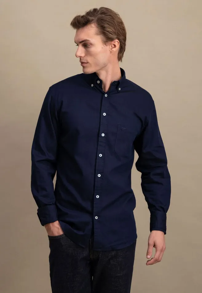 FYNCHHATTON Cotton Shirt With A Buttondown Collar Soft Bluenavycloud Bluewhite Men Shirts