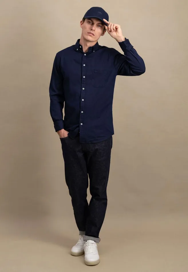 FYNCHHATTON Cotton Shirt With A Buttondown Collar Soft Bluenavycloud Bluewhite Men Shirts