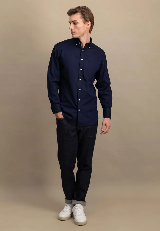 FYNCHHATTON Cotton Shirt With A Buttondown Collar Soft Bluenavycloud Bluewhite Men Shirts