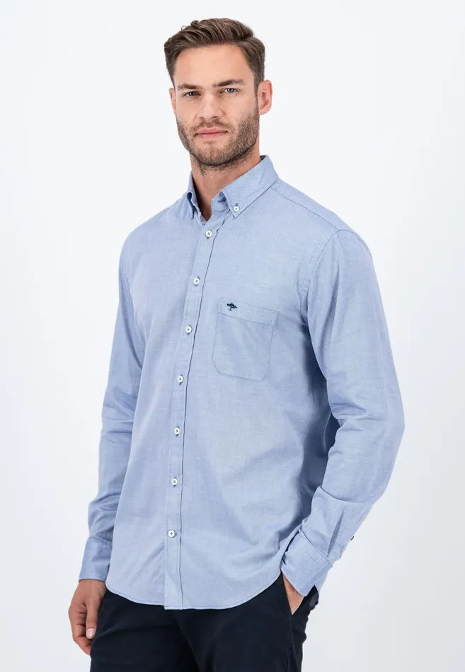 FYNCHHATTON Cotton Shirt With A Buttondown Collar Soft Bluenavycloud Bluewhite Men Shirts