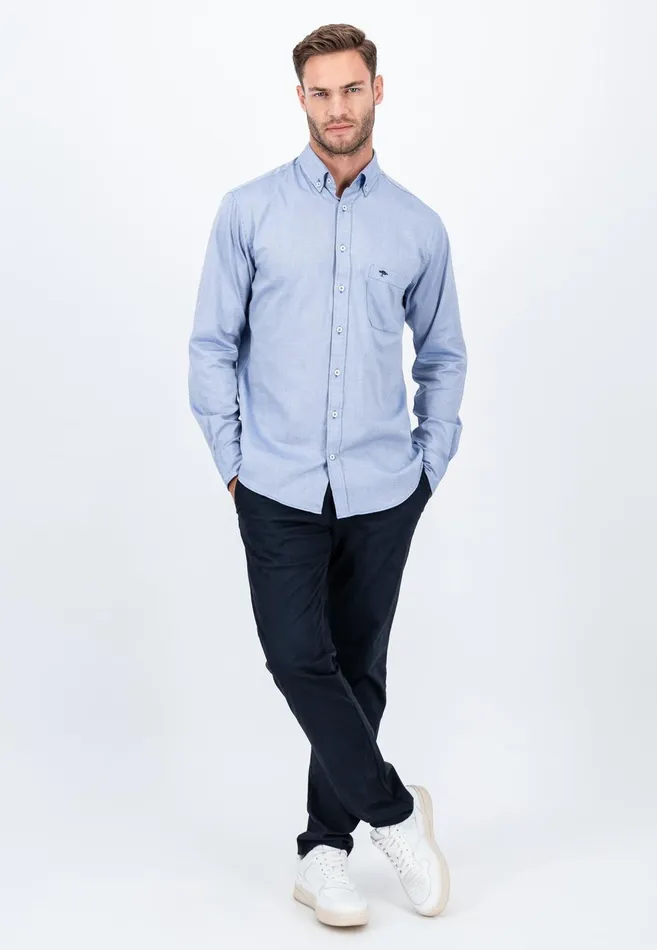 FYNCHHATTON Cotton Shirt With A Buttondown Collar Soft Bluenavycloud Bluewhite Men Shirts