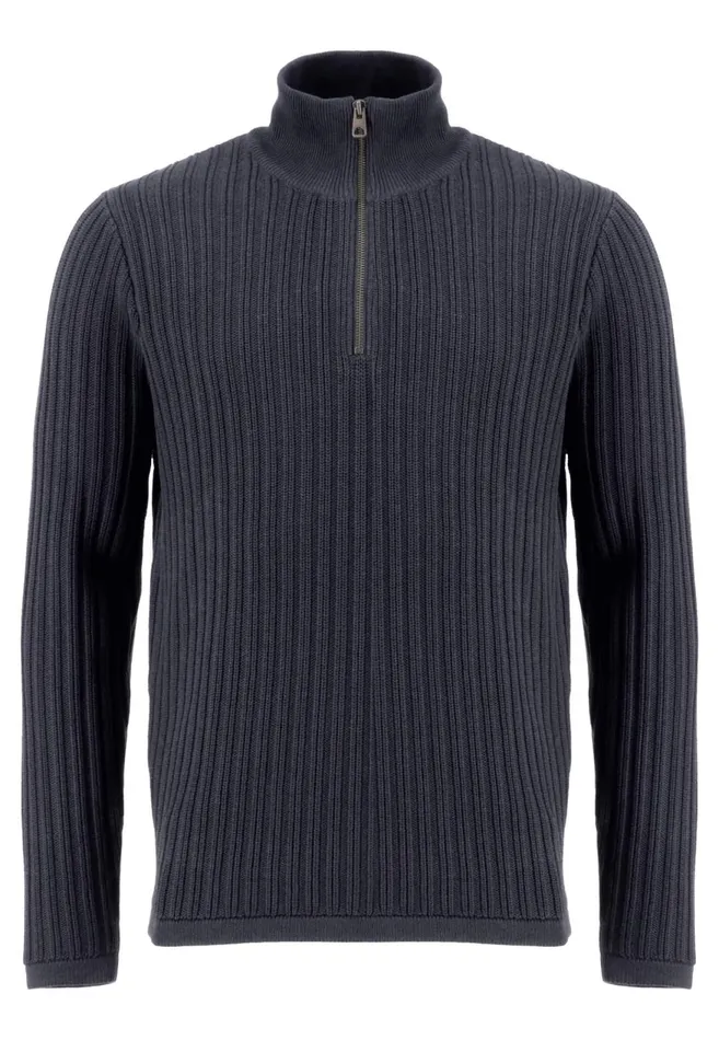FYNCHHATTON Plus Size Troyer With Coarse Rib Knit Pattern Offwhitenavy Men Sweater FYNCHHATTON Plus Size Troyer With Coarse Rib Knit Pattern Offwhitenavy Men Sweater