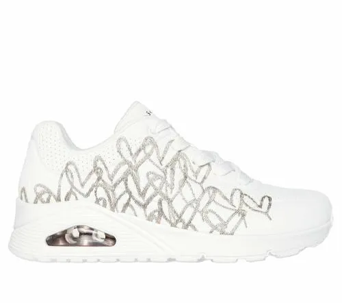 JGoldcrown Uno 8211 Golden Heart White Rose Gold Women SKECHERS Lace Up