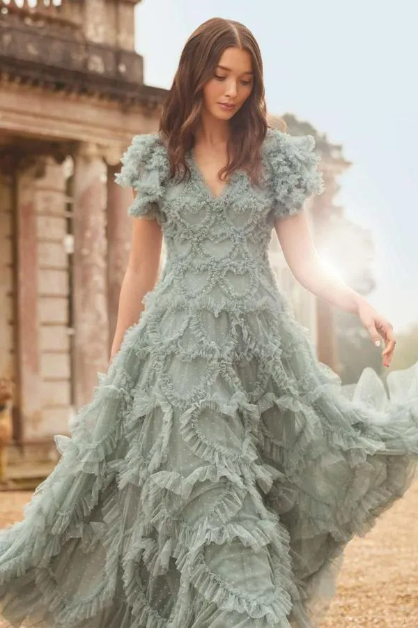 KIDSWomen Needle and Thread Amorette VNeck Gown Green KIDSWomen Needle and Thread Amorette VNeck Gown Green