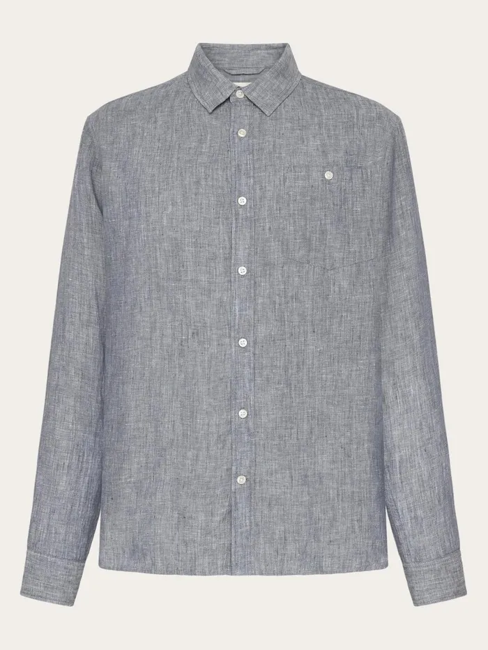 KnowledgeCotton Apparel Shirts Custom Fit Linen Shirt Vintage Indigo 8211 Men