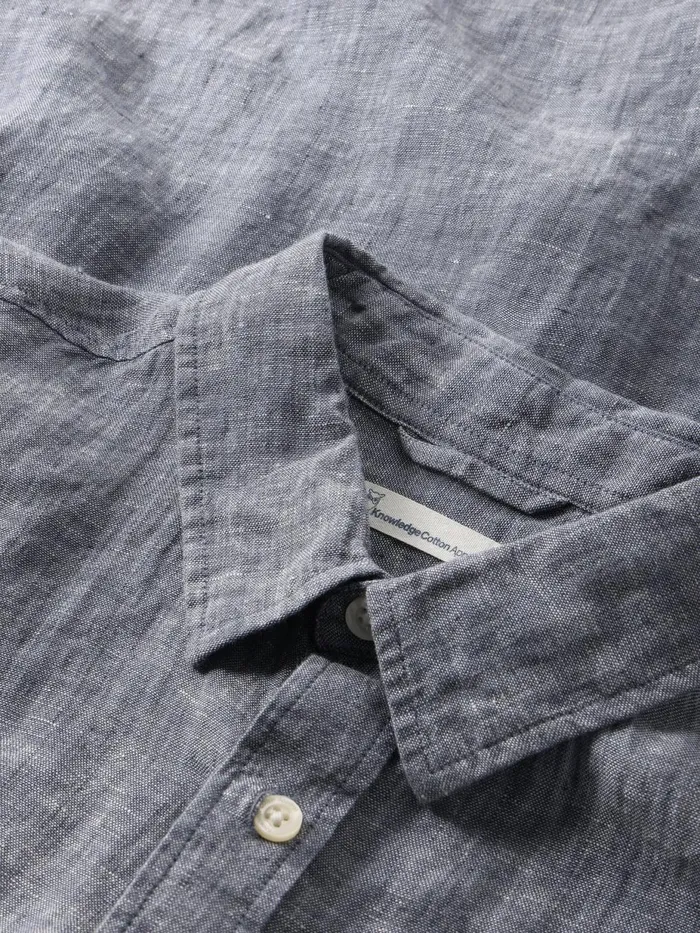KnowledgeCotton Apparel Shirts Custom Fit Linen Shirt Vintage Indigo 8211 Men