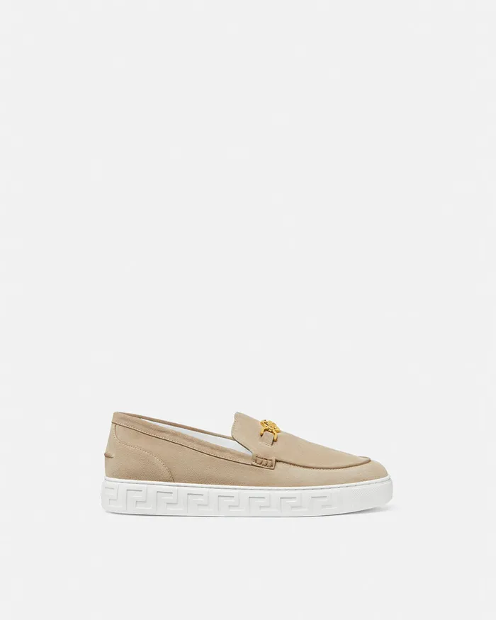 Loafers and Slippers Men Versace Medusa 03995 Suede Greca Loafers Beige