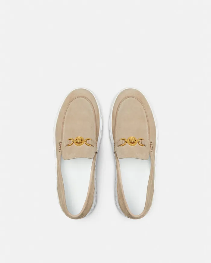Loafers and Slippers Men Versace Medusa 03995 Suede Greca Loafers Beige