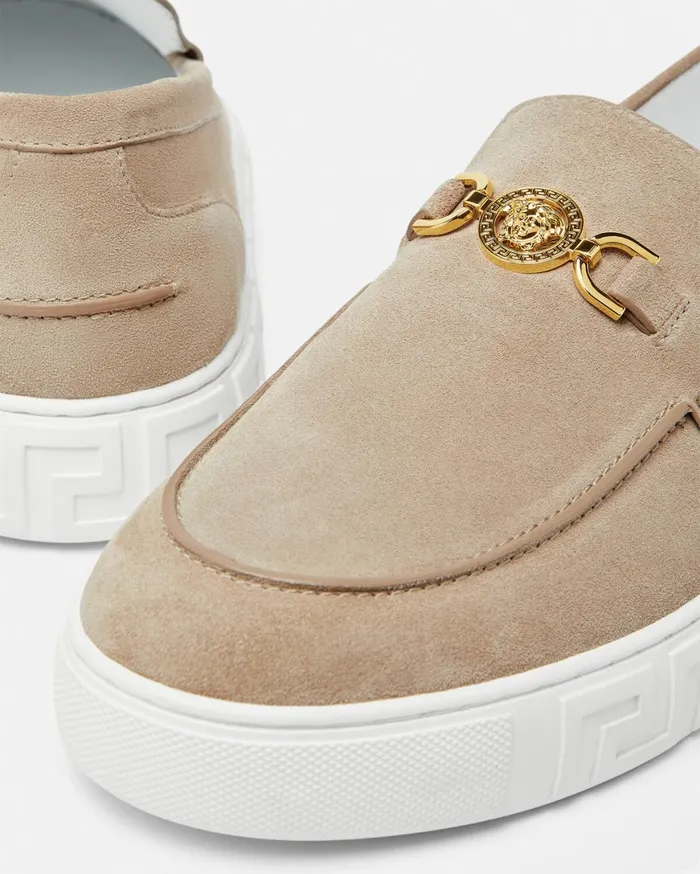 Loafers and Slippers Men Versace Medusa 03995 Suede Greca Loafers Beige
