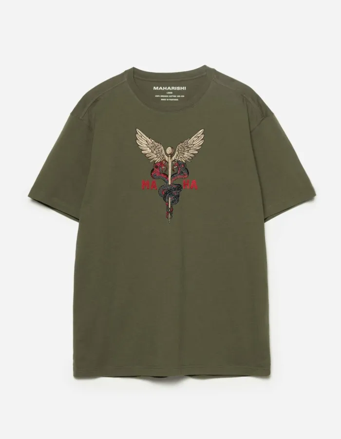 Maharishi Short Sleeve TShirts 6012 Caduceus Monk TShirt Olive OG107F 8211 Men