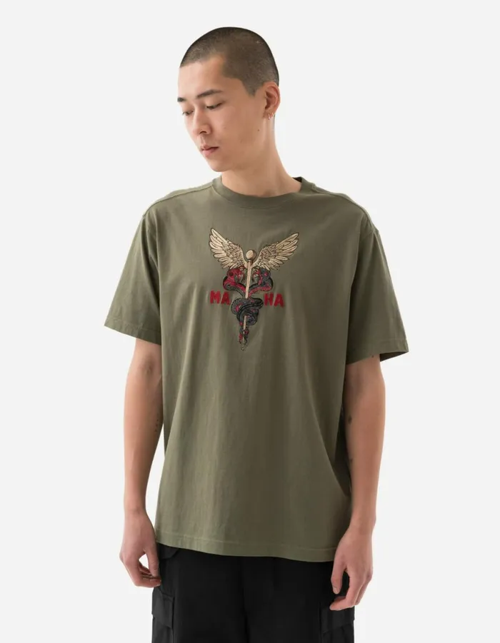Maharishi Short Sleeve TShirts 6012 Caduceus Monk TShirt Olive OG107F 8211 Men