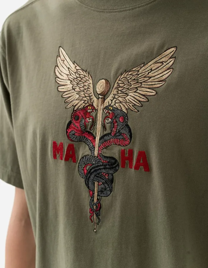 Maharishi Short Sleeve TShirts 6012 Caduceus Monk TShirt Olive OG107F 8211 Men