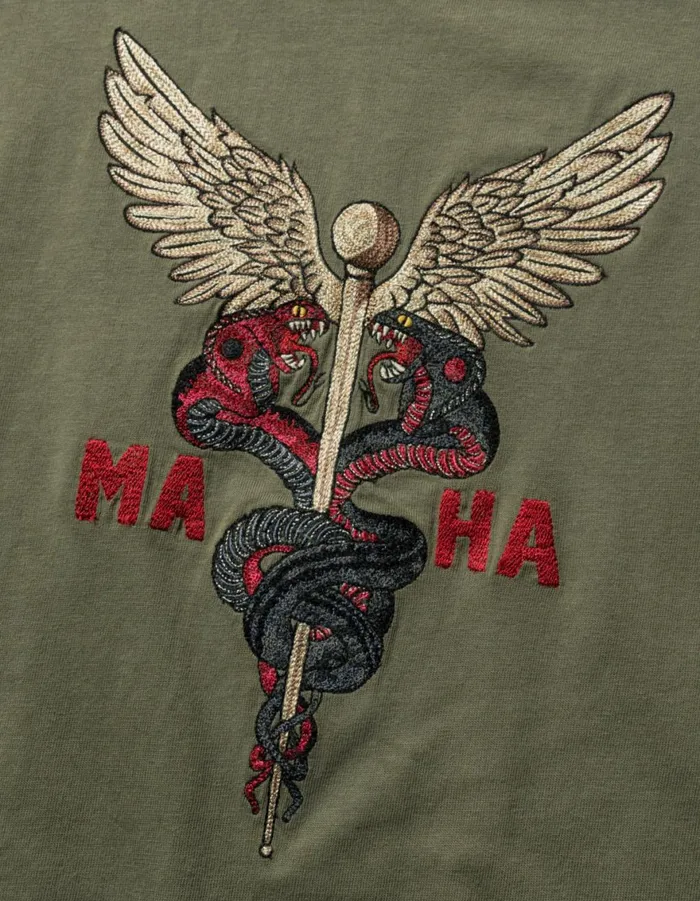 Maharishi Short Sleeve TShirts 6012 Caduceus Monk TShirt Olive OG107F 8211 Men