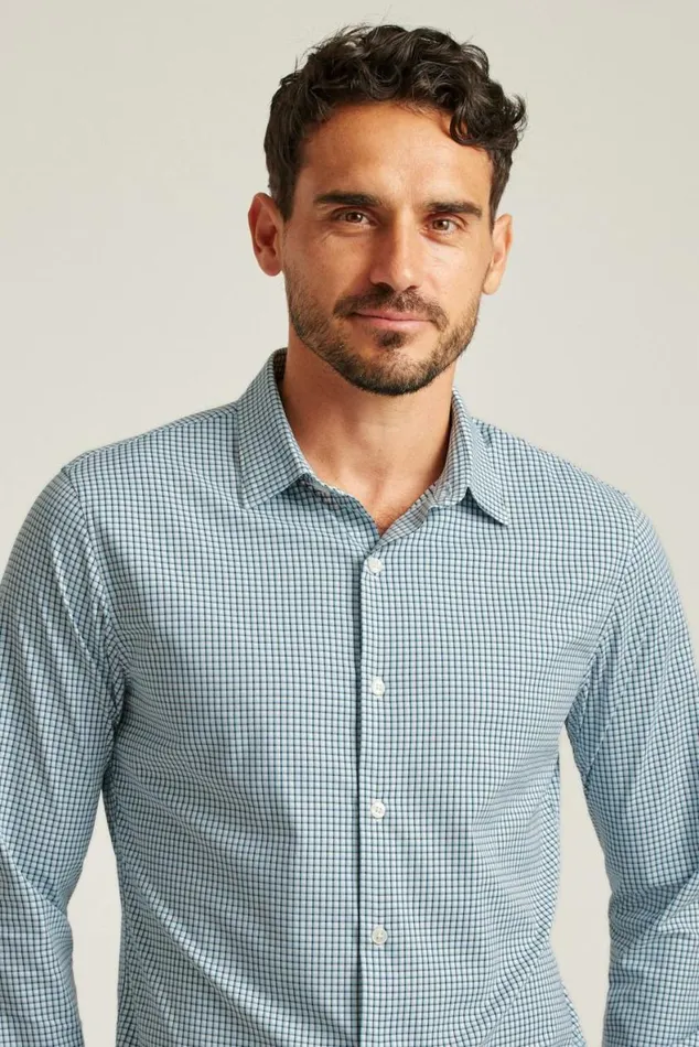 Men Tech Button Down Shirt Blue Hughes Check Bonobos Business Casual Shirts