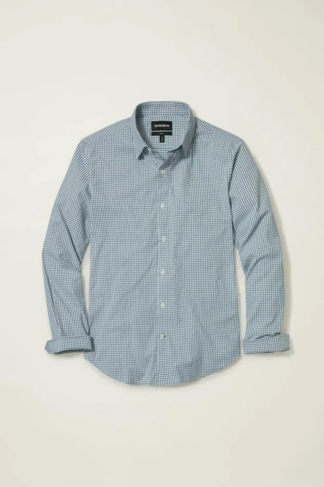 Men Tech Button Down Shirt Blue Hughes Check Bonobos Business Casual Shirts