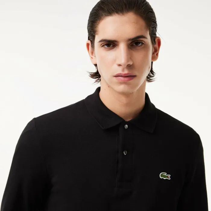 Polos Men Lacoste Men039s Long Sleeve Cotton Polo Black 031
