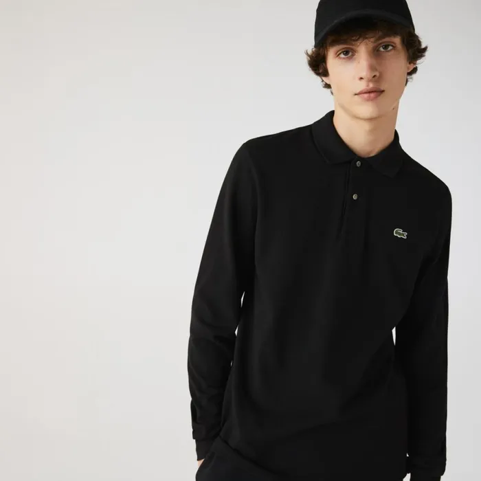Polos Men Lacoste Men039s Long Sleeve Cotton Polo Black 031