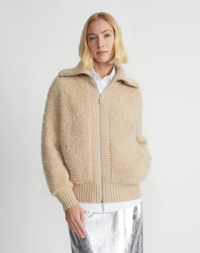 Ready To Wear Camel HairSilk Boucl Collared Cardigan Natural Lafayette 148 New York Sweaters and Knits