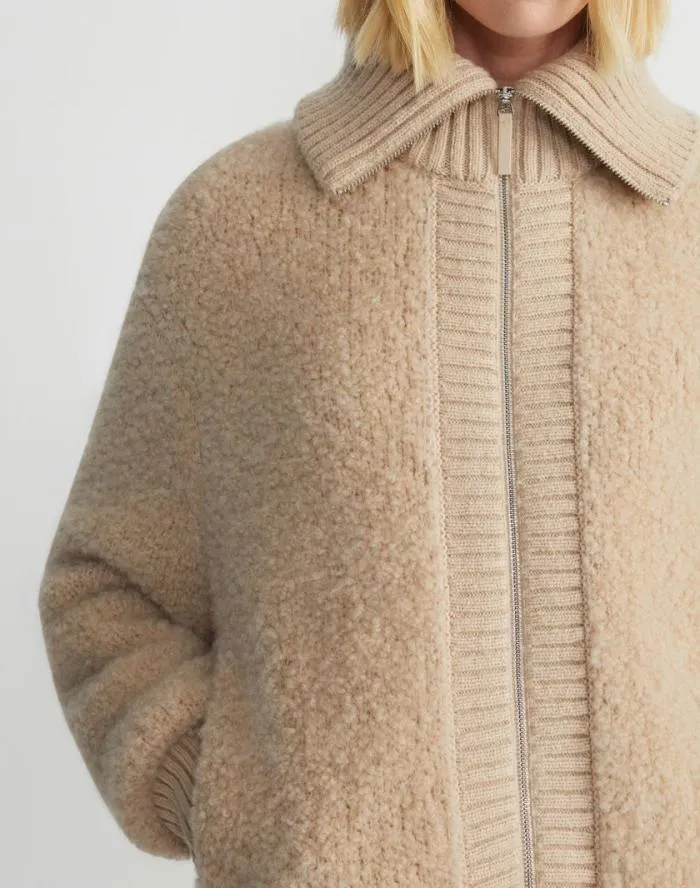 Ready To Wear Camel HairSilk Boucl Collared Cardigan Natural Lafayette 148 New York Sweaters and Knits