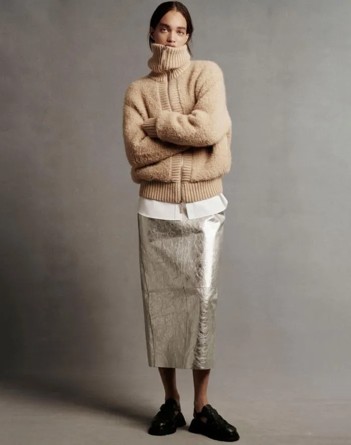 Ready To Wear Camel HairSilk Boucl Collared Cardigan Natural Lafayette 148 New York Sweaters and Knits