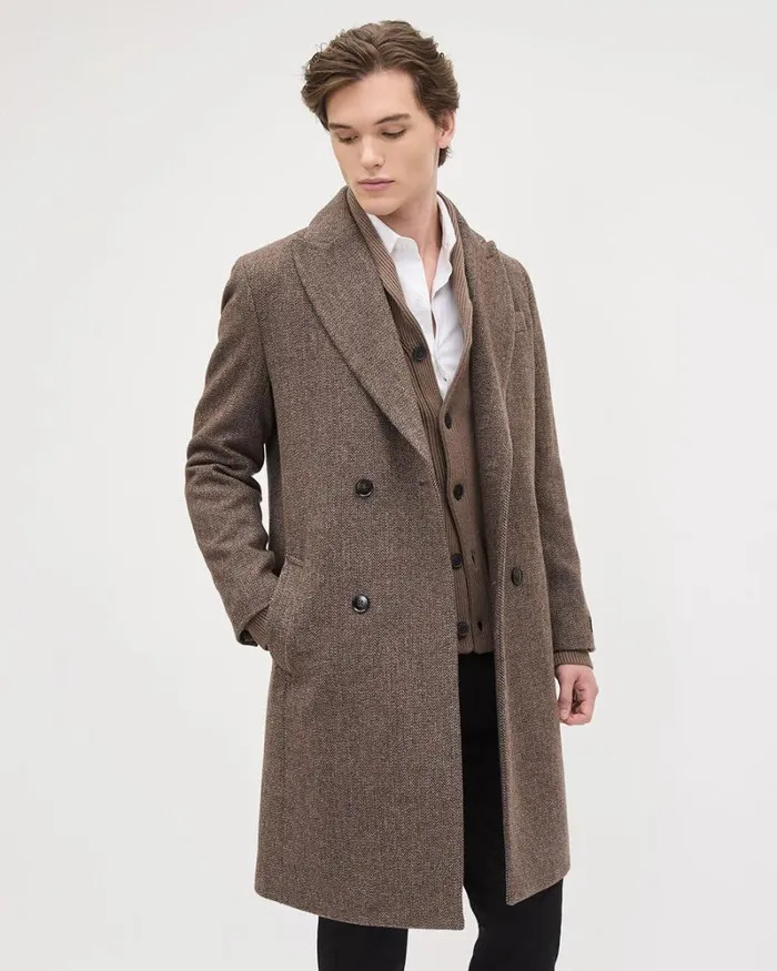 RWandCO Coats and Jackets Classic DoubleBreasted Herringbone Wool Coat Taupe 8211 Men RWandCO Coats and Jackets Classic DoubleBreasted Herringbone Wool Coat Taupe 8211 Men