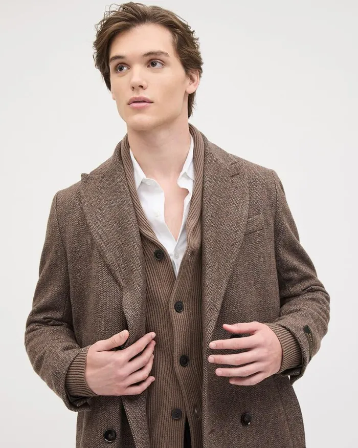 RWandCO Coats and Jackets Classic DoubleBreasted Herringbone Wool Coat Taupe 8211 Men RWandCO Coats and Jackets Classic DoubleBreasted Herringbone Wool Coat Taupe 8211 Men