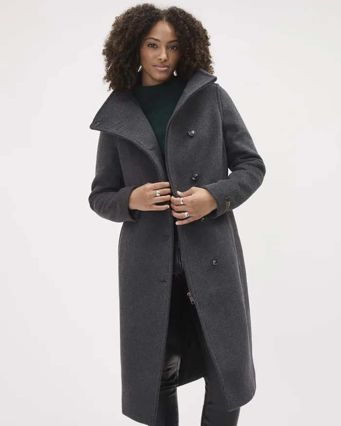 RWandCO Coats and Jackets Classic Wool Coat With Mock Neckline Charcoal Mix 8211 Women RWandCO Coats and Jackets Classic Wool Coat With Mock Neckline Charcoal Mix 8211 Women