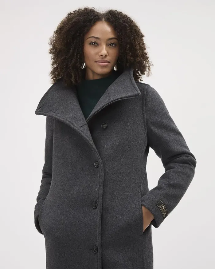 RWandCO Coats and Jackets Classic Wool Coat With Mock Neckline Charcoal Mix 8211 Women RWandCO Coats and Jackets Classic Wool Coat With Mock Neckline Charcoal Mix 8211 Women
