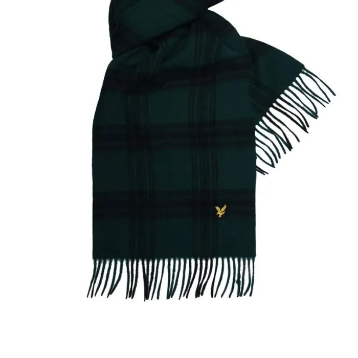 RWandCO Hats Gloves and Scarves Lyle and Scott 8211 Checked Lambswool Scarf Dark Green 8211 Men