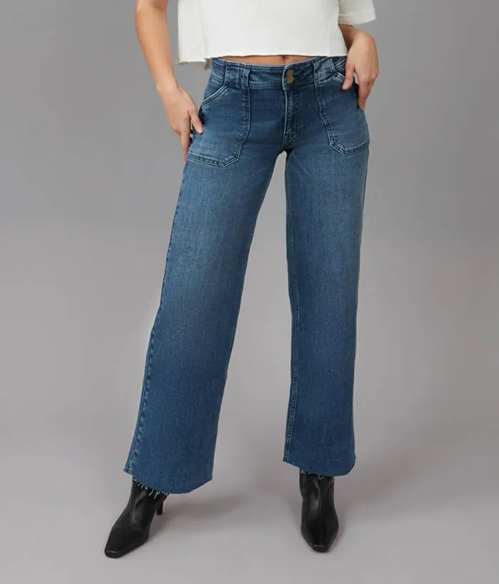 RWandCO Jeans Lola Jeans NOVADIS Mid Rise Wide Leg Jeans Medium Blue 8211 Women