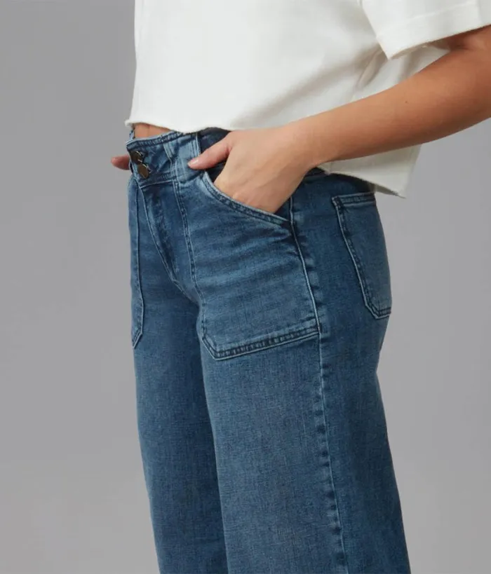 RWandCO Jeans Lola Jeans NOVADIS Mid Rise Wide Leg Jeans Medium Blue 8211 Women