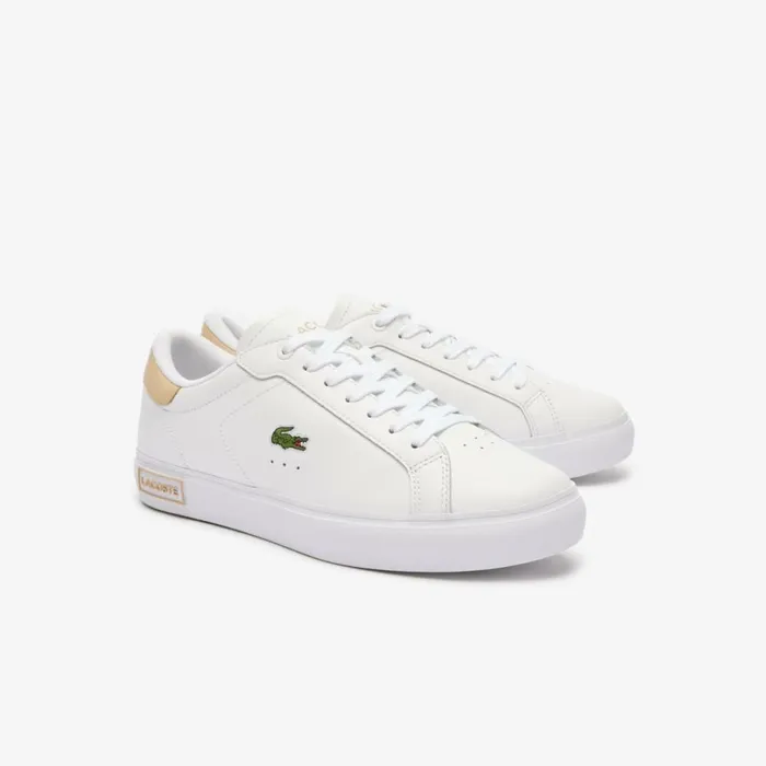 Sneakers Women Lacoste Women039s Powercourt Logo Tongue Leather Sneakers Whtlt Brw 2j8